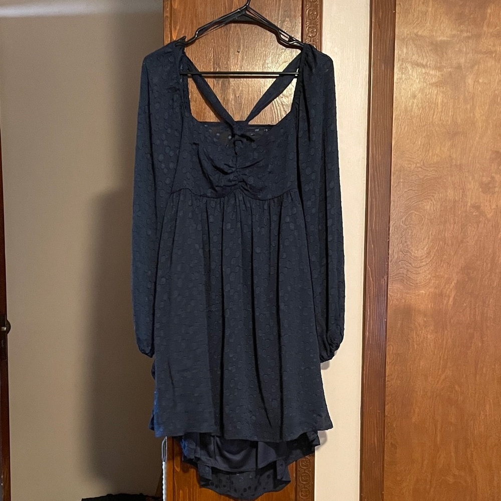 Francesca's Collections Blue Pleated Dress with Square Neck